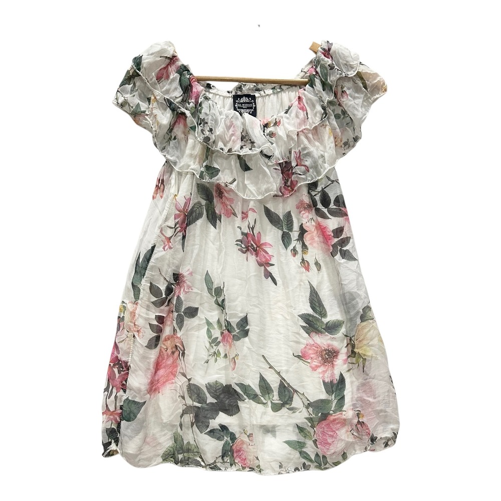 Le Marais Paris S Silk Floral Ruffle On/Off Shoulder Top Mini Dress Small Italy